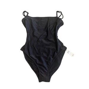 Aerie One Piece Swimsuit‎ Womens Size S Black Ribbed Textured Scoop Back